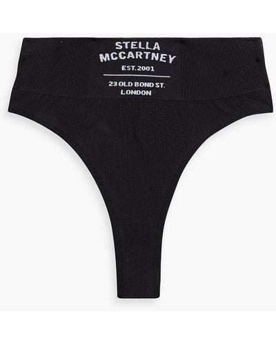 Stella McCartney Printed Stretch Cotton-blend Jersey High-rise Thong - Black