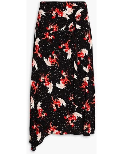 Diane von Furstenberg Brighton Wrap-effect Embellished Printed Crepe Midi Skirt - Black