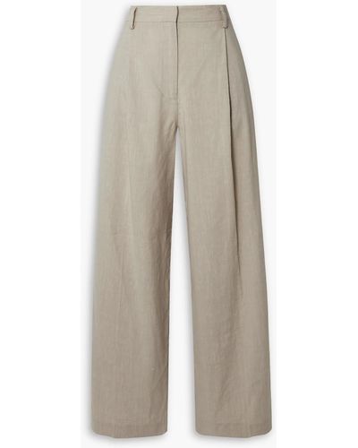 Matteau Pleated Linen-blend Wide-leg Trousers - White