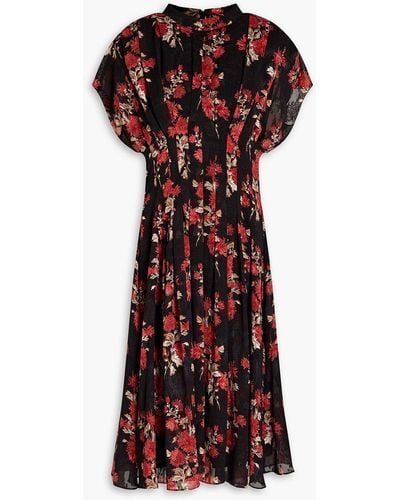 Mikael Aghal Pleated Floral-print Fil Coupé Chiffon Midi Dress - Red