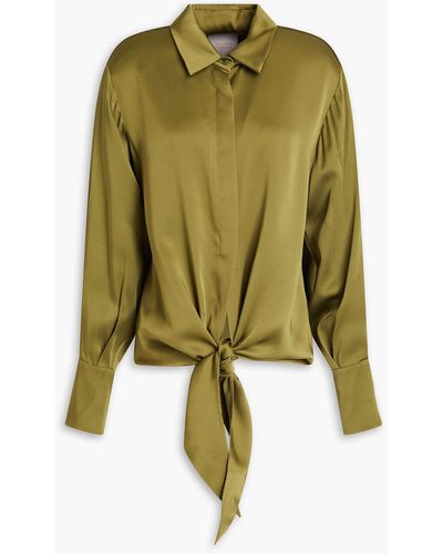 Galvan London Lido Tie-front Satin-crepe Shirt - Green