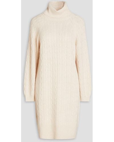 N.Peal Cashmere Cable-knit Cashmere Turtleneck Dress - Natural