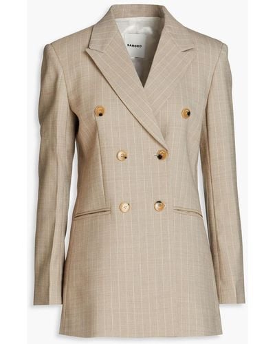 Sandro Bianchi Double-breasted Pinstriped Twill Blazer - Natural