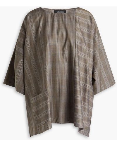 Eskandar Checked Wool And Cashmere-blend Top - Natural