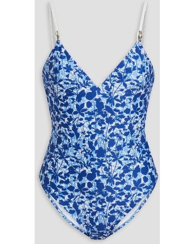 Heidi Klein Tuscany Floral-print Stretch-piqué Swimsuit - Blue