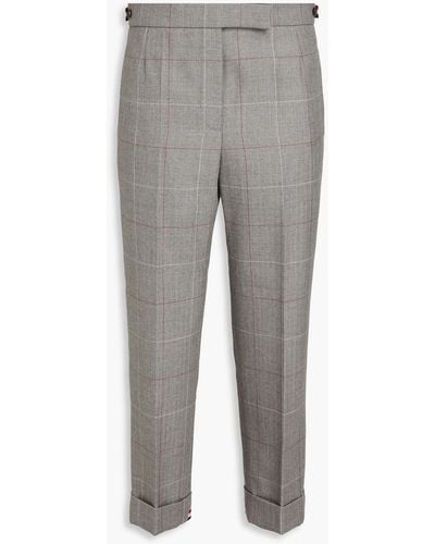 Thom Browne Cropped Checked Wool-jacquard Slim-leg Trousers - Grey