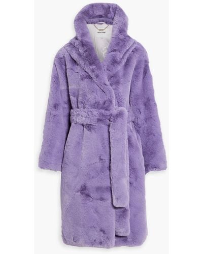 Each x Other Belted Faux Fur Hooded Coat - Purple