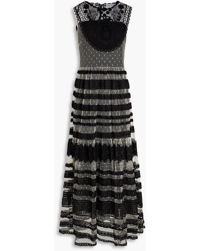 RED Valentino Crocheted Lace-paneled Point D'esprit Midi Dress - Black