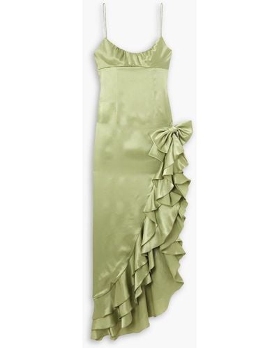 Alessandra Rich Asymmetric Ruffled Silk-satin Maxi Dress - Green
