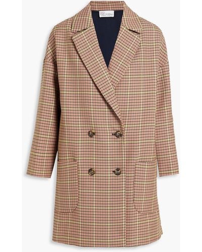 RED Valentino Double-breasted Houndstooth Tweed Coat - Brown