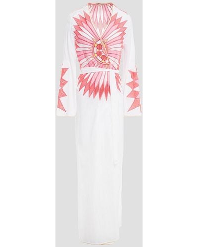 Emilio Pucci Embroidered Gathered Woven Maxi Wrap Dress - White