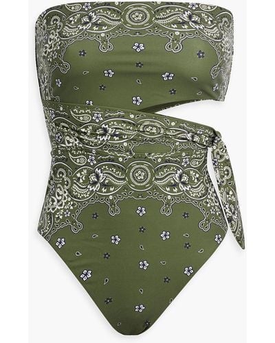 Zimmermann Cutout Paisley-print Bandeau Swimsuit - Green