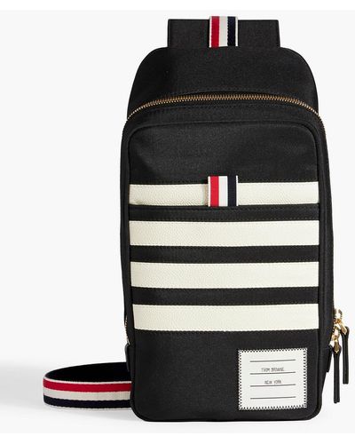 Thom Browne Leather-trimmed Striped Shell Messenger Bag - Black