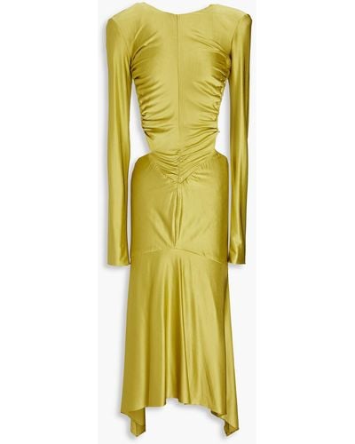 Alexandre Vauthier Open-back Ruched Satin-jersey Midi Dress - Yellow