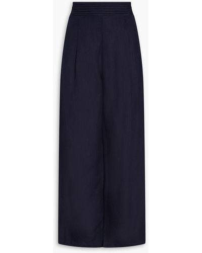 Aje. Tate Pleated Linen-blend Wide-leg Trousers - Blue