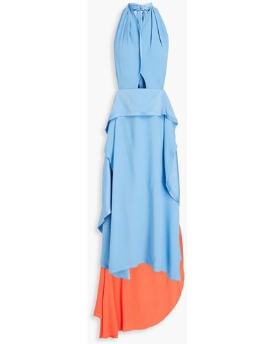 Victoria Beckham Two-tone Satin-crepe Halterneck Gown - Blue