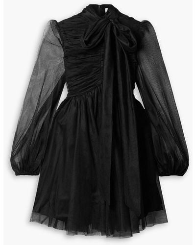 Zimmermann Pussy-bow Gathered Tulle Mini Dress - Black