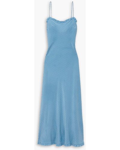 Doen Calsi Ruffled Polka-dot Silk Midi Dress - Blue