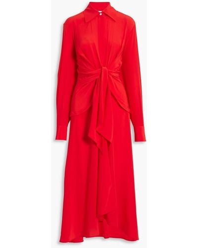 Victoria Beckham Gathe Silk Crepe De Chine Midi Shirt Dress - Red