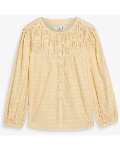 Joie Fanning Gathered Cotton-jacquard Top - Natural