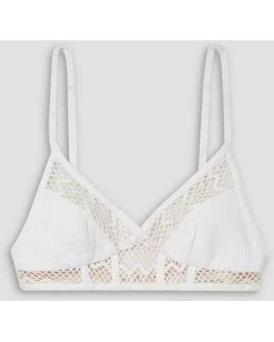 PATBO Tulle-trimmed Woven Bra Top - White