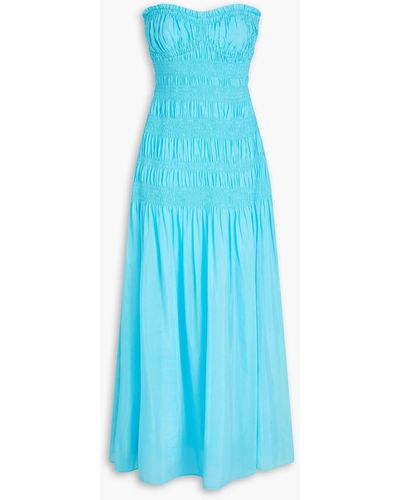 Nicholas Kalli Strapless Cotton And Silk-blend Voile Maxi Dress - Blue