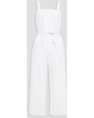 American Vintage Cropped Belted Cotton Jumpsuit - White
