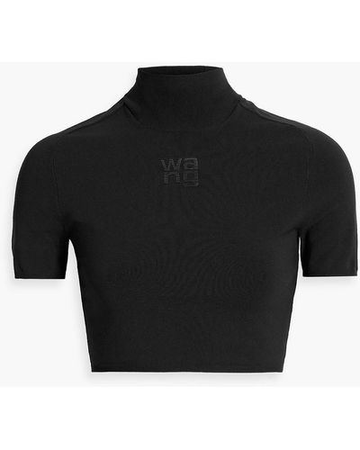 T By Alexander Wang Cropped Appliquéd Stretch-knit Turtleneck Top - Black