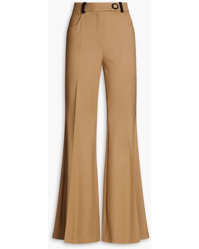 Sara Battaglia Wool And Lyocell-blend Flared Trousers - Natural
