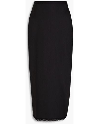 T By Alexander Wang Lace-trimmed Satin-jersey Midi Pencil Skirt - Black