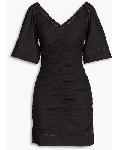 Ganni Ruched Cotton-canvas Mini Dress - Black