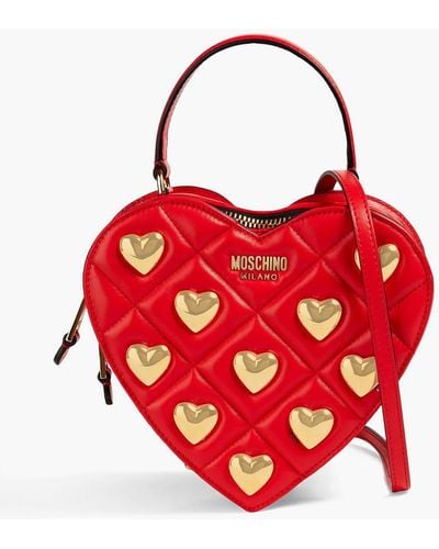 Moschino Quilted Embellished Leather Tote - Red