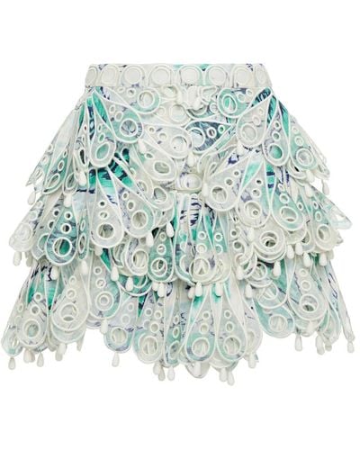 Zimmermann Glassy Bubble Tiered Printed Broderie Anglaise Linen And Silk-blend Mini Skirt - Multicolour