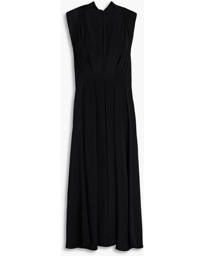 Victoria Beckham Pleated Silk-satin Crepe Midi Dress - Black