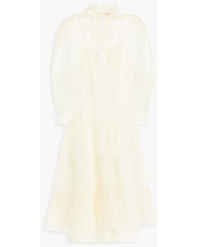 Tory Burch Gathered Swiss-dot Silk-organza Midi Dress - White