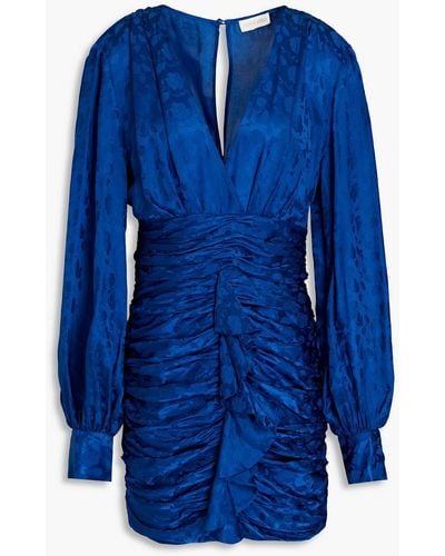Ronny Kobo Carissa Ruched Floral-jacquard Mini Dress - Blue