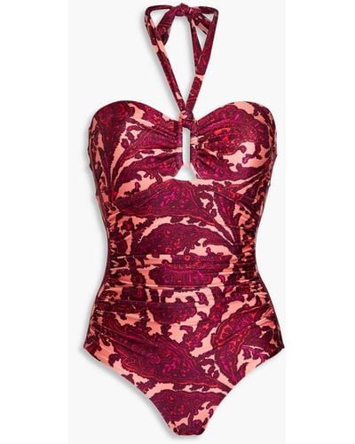 Zimmermann Ruched cutout bandeau swimsuit - Rot
