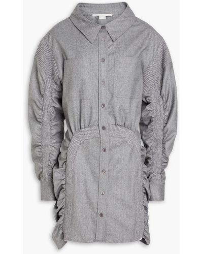 Stella McCartney Wren Ruched Wool-flannel Mini Shirt Dress - Grey