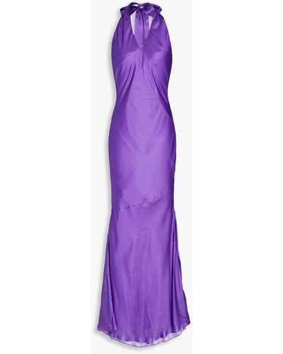 Olivia Rubin Colleen Open-back Satin-crepe Halterneck Maxi Dress - Purple