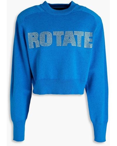 ROTATE BIRGER CHRISTENSEN Crystal-embellished Cotton And Cashmere-blend Sweater - Blue