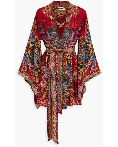 Camilla Belted Embellished Silk-chiffon Mini Wrap Dress - Red