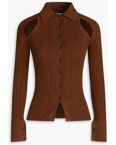 LVIR Cutout Ribbed-knit Cardigan - Brown