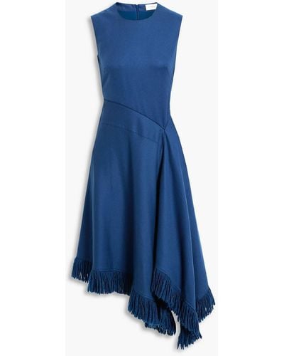 Ferragamo Asymmetric Fringed Cashmere-blend Dress - Blue