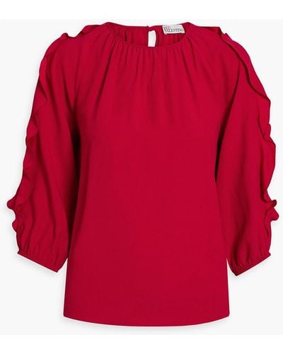 RED Valentino Cutout Ruffle-trimmed Crepe Top - Red