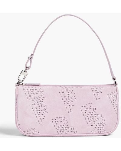BY FAR Rachel Perforated Suede Shoulder Bag - Pink