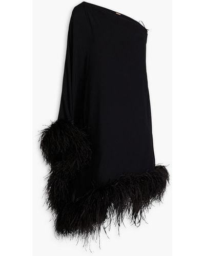 Cult Gaia Myrtle One-shoulder Feather-embellished Crepe Dress - Black