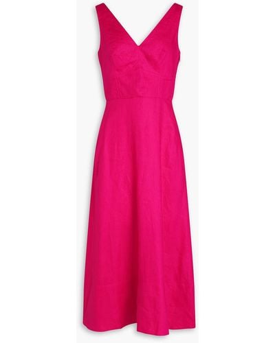 Saloni Rachel Bow-embellished Cutout Linen Midi Dress - Pink