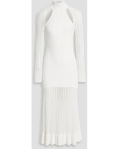 Hervé Léger Mesh-paneled Ribbed-knit Turtleneck Midi Dress - White