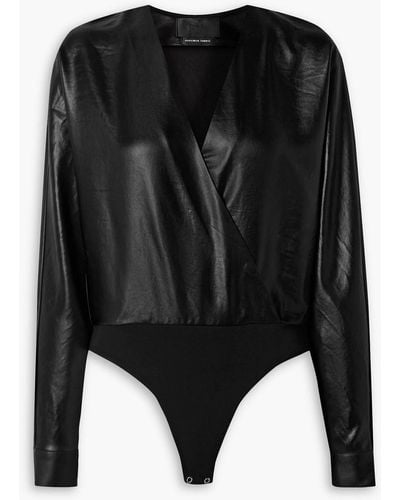 RTA Satin-paneled Jersey Bodysuit - Black