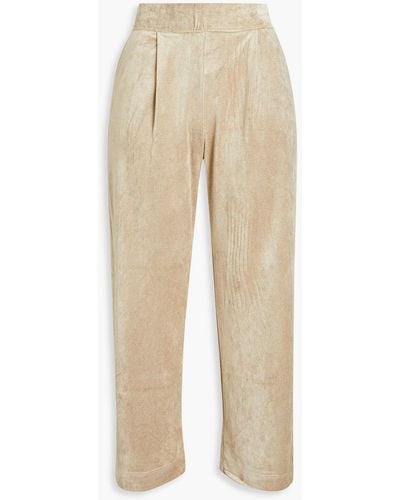 Leset Cropped Pleated Chenille Straight-leg Pants - Natural